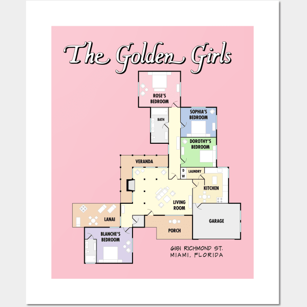 The Golden Girls Floor Plan Wall Art by RetroFitted